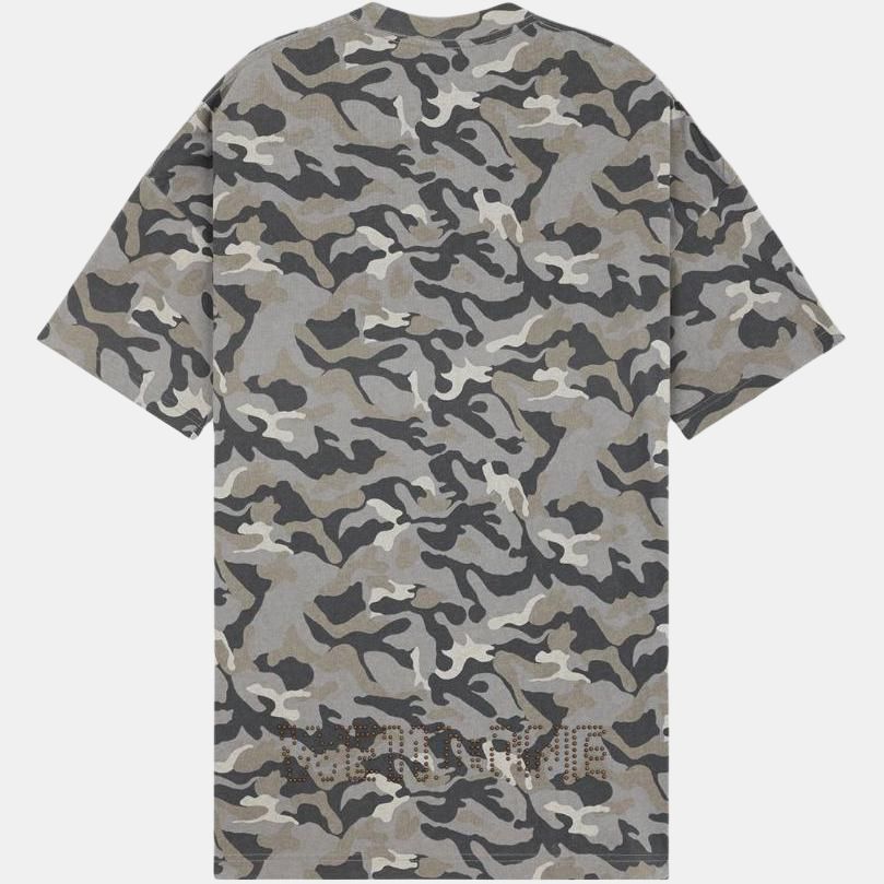 We11done Ss24 Camouflage Studded Logo Crew Neck Short Sleeve T-Shirt Unisex Tops Khaki WD-TT0-24-793-U-GY