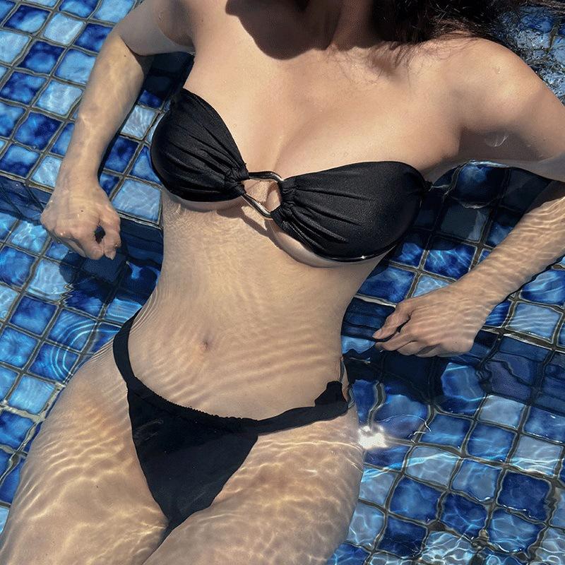 Summer new sexy women s bikini swimsuit three-point low-rise tube top swimsuit M