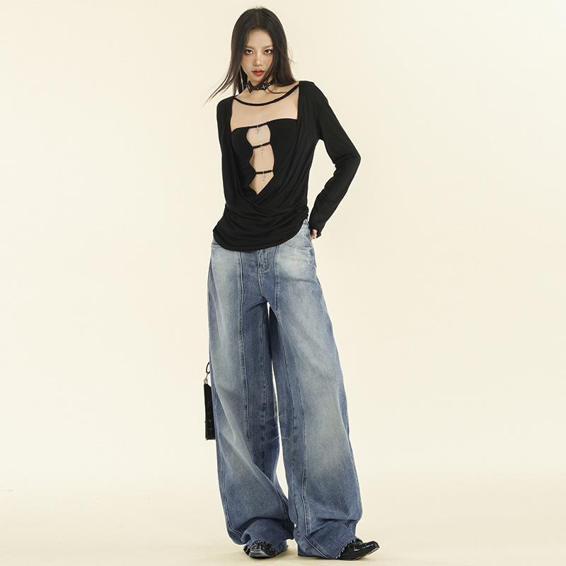 Women's American Street Style High-Waist Wide-Leg Jeans - Fall/Winter 2024 Collection - Straight, Loose, Slim Fit, Mopping Style