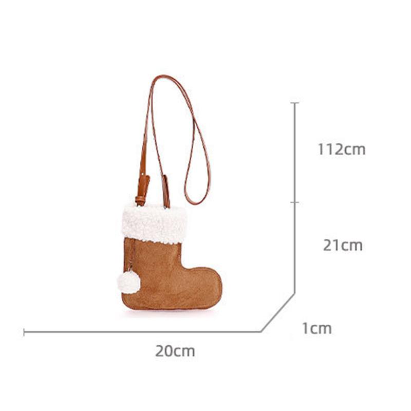 Portable Simple Style Suede Crossbody Bag Fluffy Lightweight Lamb Shoulder Bag Travel Christmas Sock Bag Women