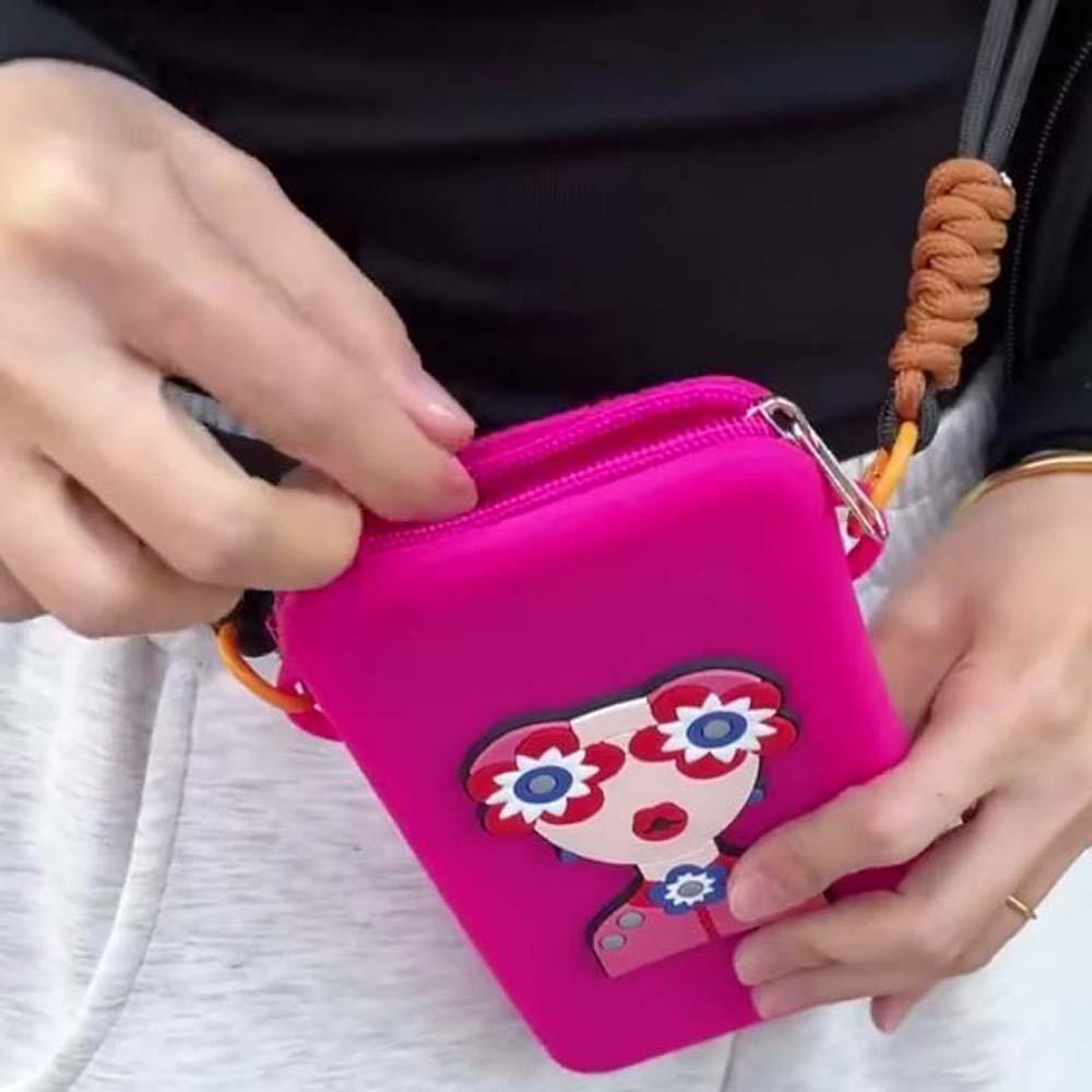 Anti-lost Hanging Neck Phone Bag Cartoon Modern Lady Storage Bag Zipper Soft Shoulder Case  School