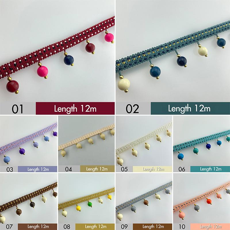 12M Curtain Beaded Tassel Lace Trim Cheap DIY Curtain Sewing Tassel Pompom Ball Edge Fringe Upholstery Decor Accessories