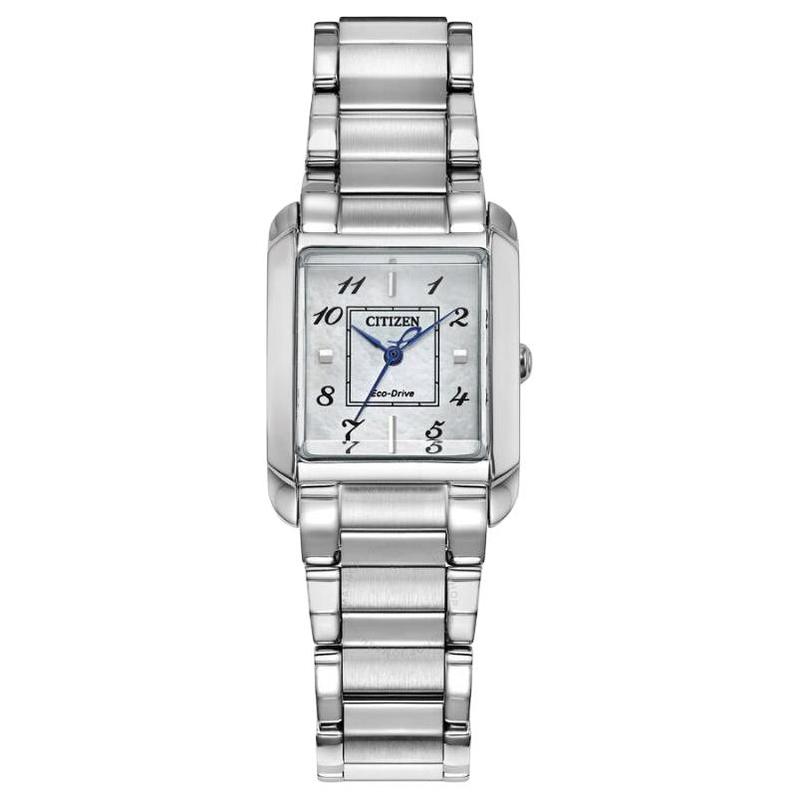 

CITIZEN Ladies Series 50 Meters Waterproof Solar Quartz Steel Strap 21.5mm Unisex Silver Dial EW5600-52D синій