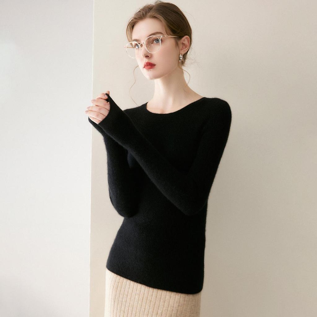 Le Kasha 2026 Women's 100% Cashmere Sweater: Ribbed Round Collar, Long Sleeve, Twelve Gauge Single Thread