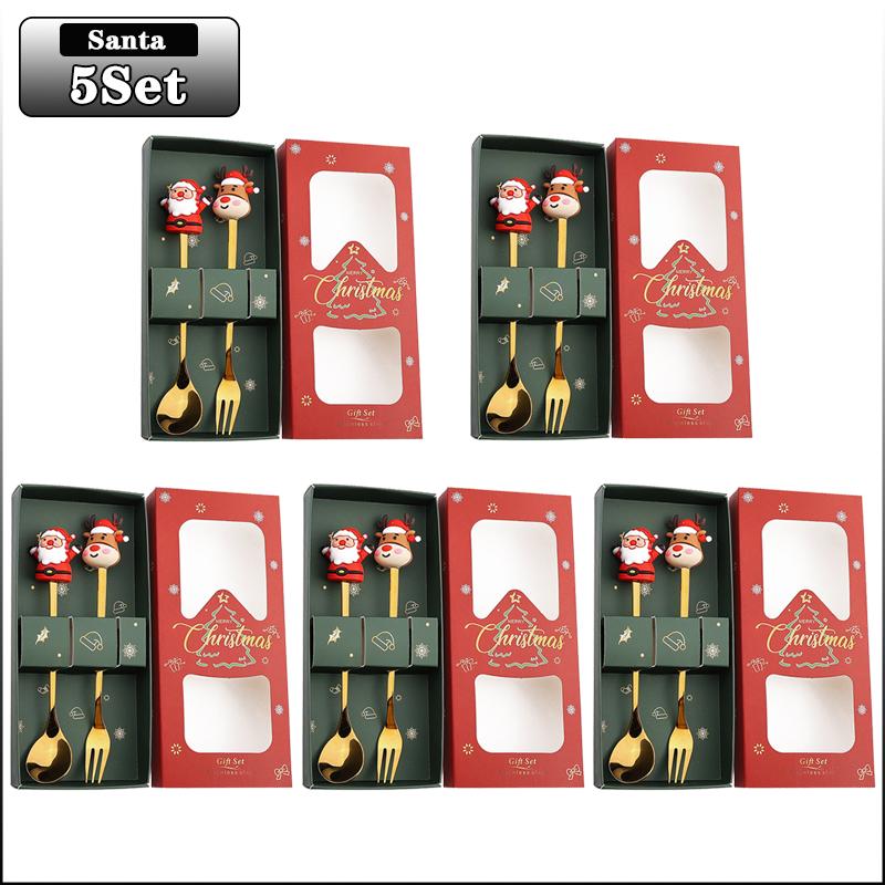 20Sets Christmas Spoon Set Cute Christmas Gift Cutlery Two Sets Father Christmas Doll Dessert Spoon Cutlery Set Christmas