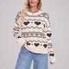 Women's Fashionable Round Neck Long Sleeved Heart-shaped Pullover, Contrasting Color Pullover, Sweater Top