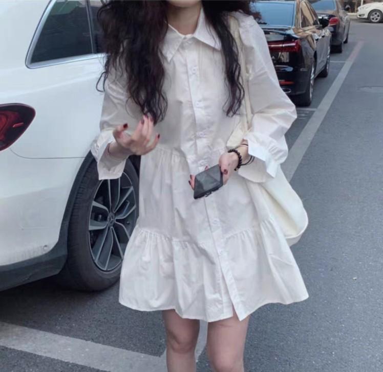 1116 Spring New Small French White Dress Children's Design Sense Niche Long-sleeved A-shaped Shirt Skirt