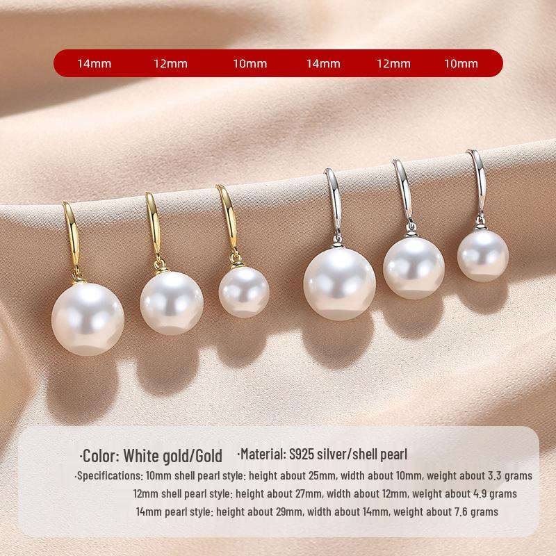 S925 Sterling Silver Large Pearl Dangle Earrings for Women - 2024 Niche Design Ear Hooks, High-End Temperament Jewelry.