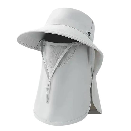 Sun Hat Detachable Face Guard Shawl 3-in-1 Oversized Sun Protection Hat with Anti-UV Fabric Breathable Ponytail Hole Outdoor