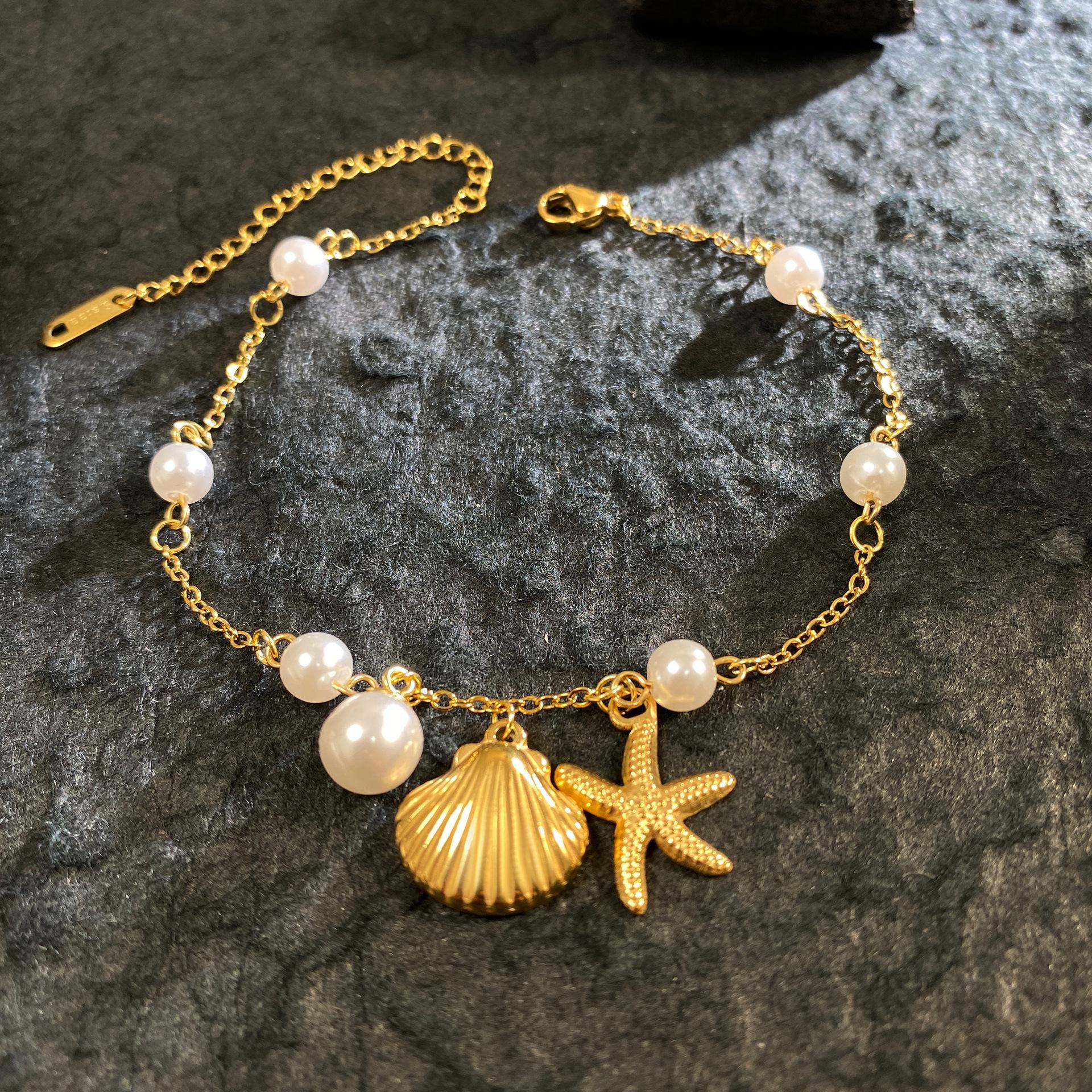 

Seaside Vacation Style Bracelet for Women Glass Bead Shell Pearl Stackable Bangle Stylish Travel Beach Jewelry Accessories Gifts