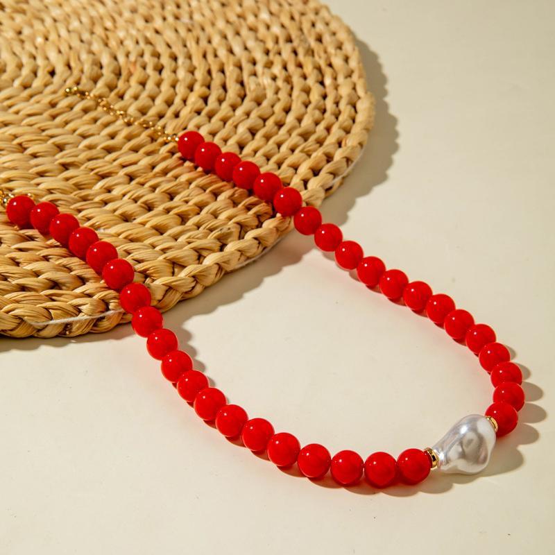 Boho Beaded Jewelry Set Irregular Imitation Pearl Charm Necklace Bracelet for Summer Beach Vacation Accessory