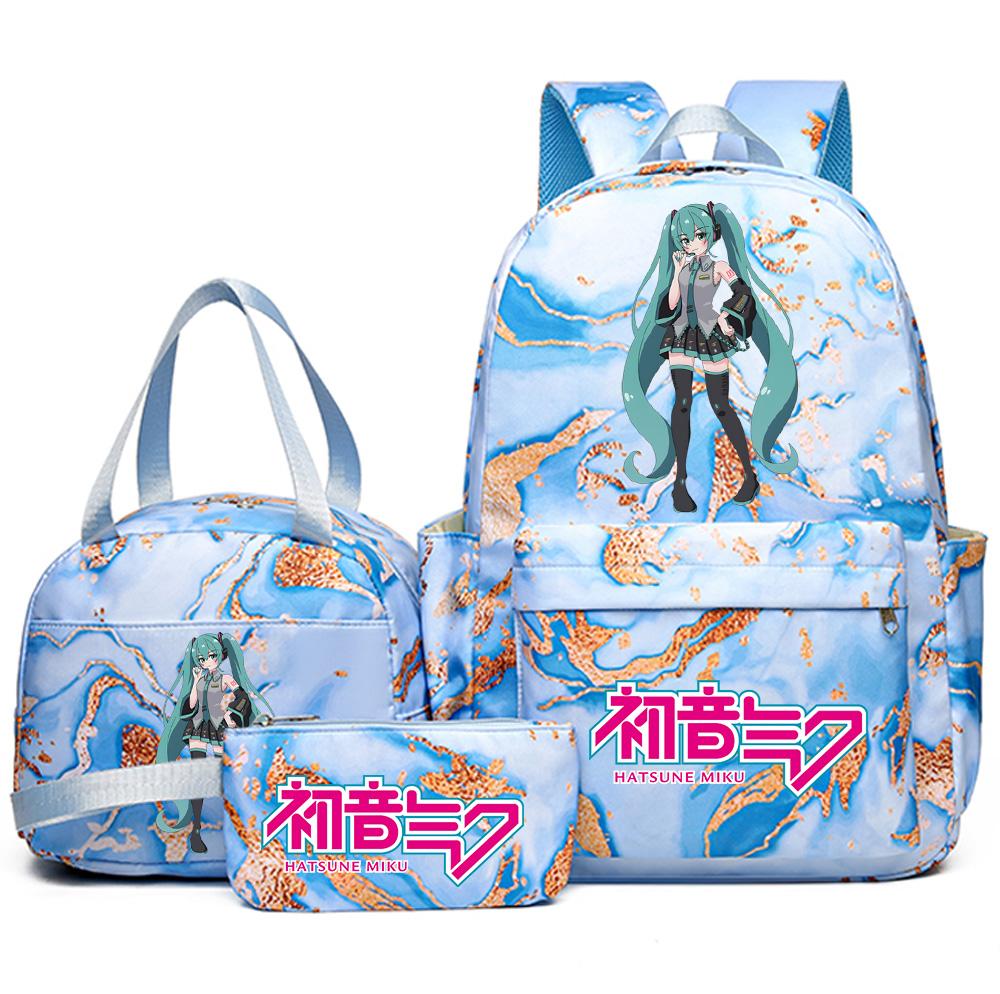 3Pcs/set Anime Hatsune Miku Printed Backpack Handbag Pencil Case for Teenager Student Bookbag Schoolbag Women Large Capacity Waterproof Travel Bag