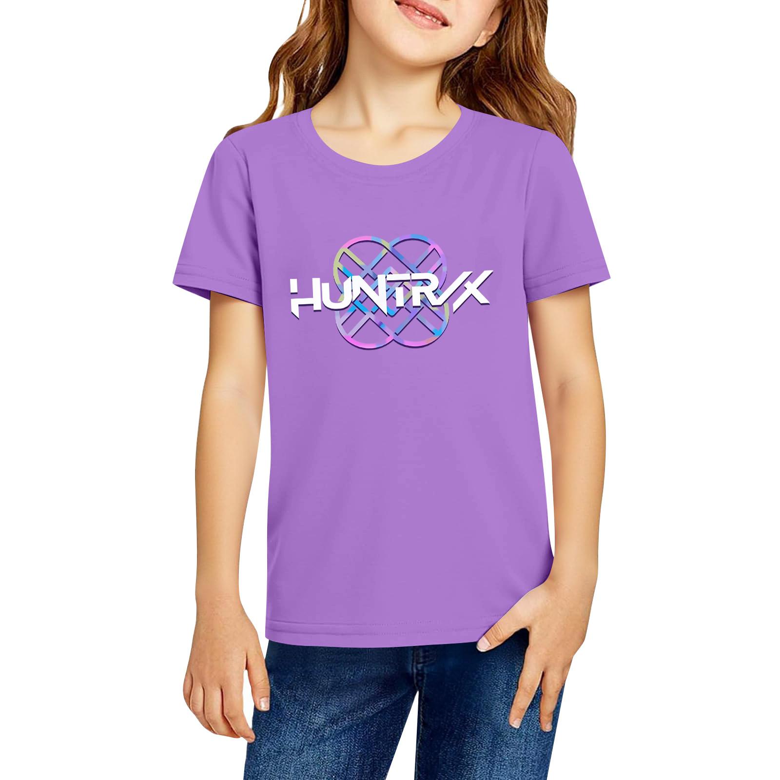 

Модная рабочая одежда с короткими рукавами и круглым вырезом, топы с принтом для детских летних топов 140 фиолетовый