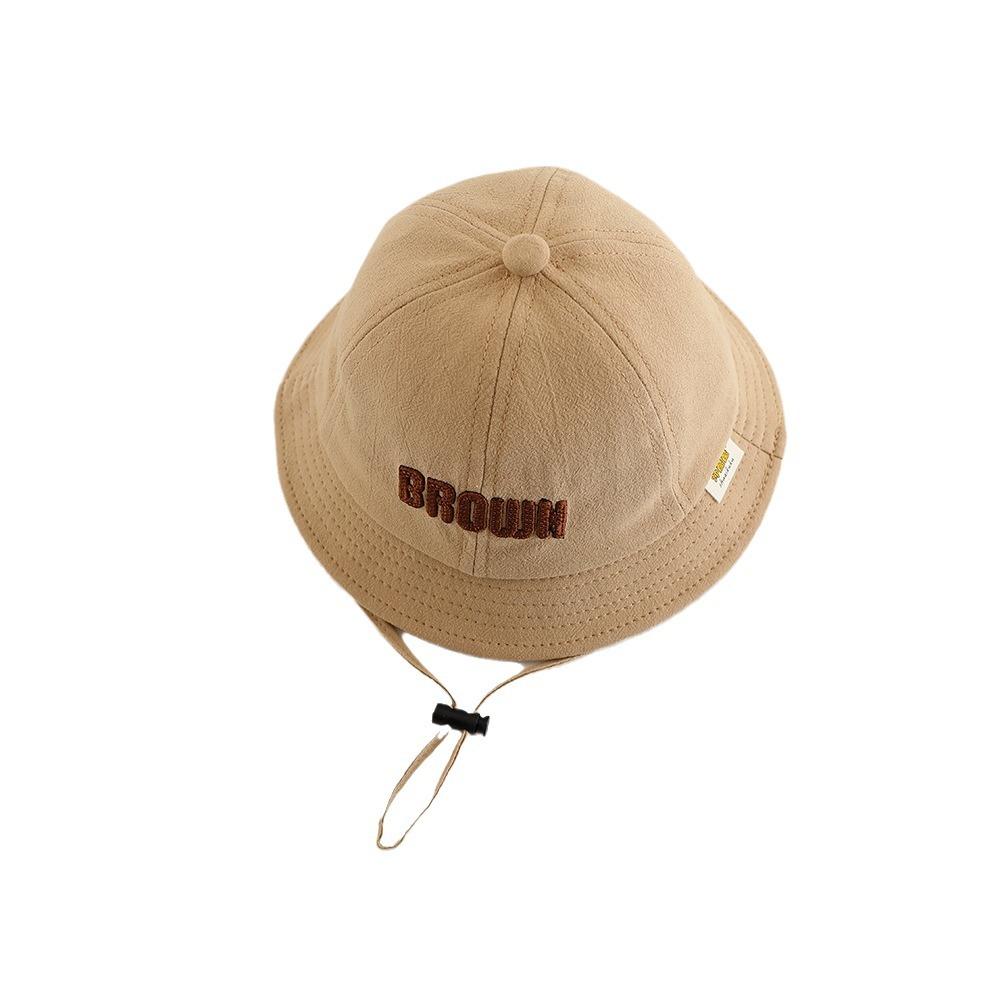 Kids Embroidered Letter Bucket Hat Wide Brim Sun Protection Cap With Windproof Strap For Spring Autumn Outdoor