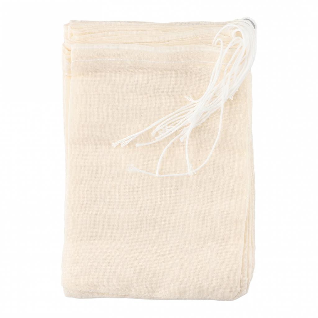 Filterbeutel aus Baumwollmusselin mit Kordelzug, 10 Stück, zum Teekochen und Gewürzaufgießen