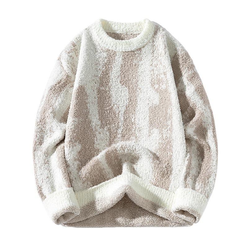 Autumn and Winter Gradient Mink Sweater Men Round Neck Pullover Sweater Men New Style Gradient Inner Base Knitted