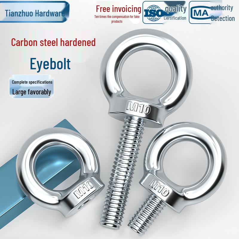 Marine Grade Zinc-Plated Hardened Carbon Steel Lifting Eye Bolt with Nut, Round Ring, Extended Thread, M6 M8 M20