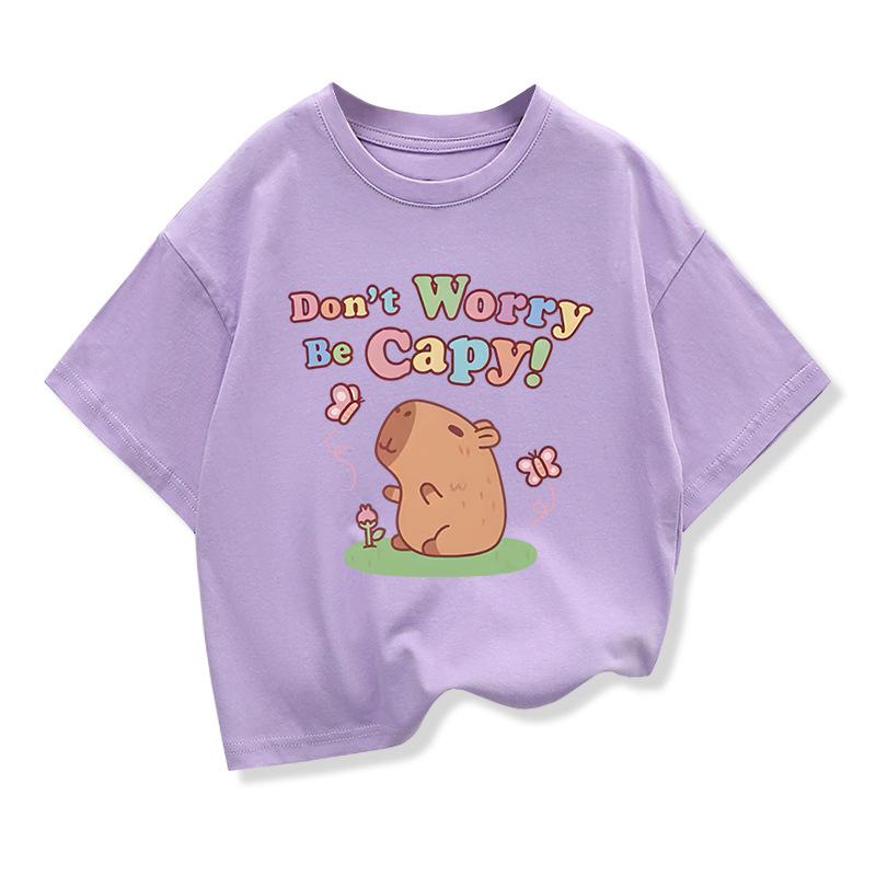 Capybara Cartoon Print Kids Short Sleeve Summer Top Cute Girl's T-shirt Cool Boy's Shirt Children's Clothing