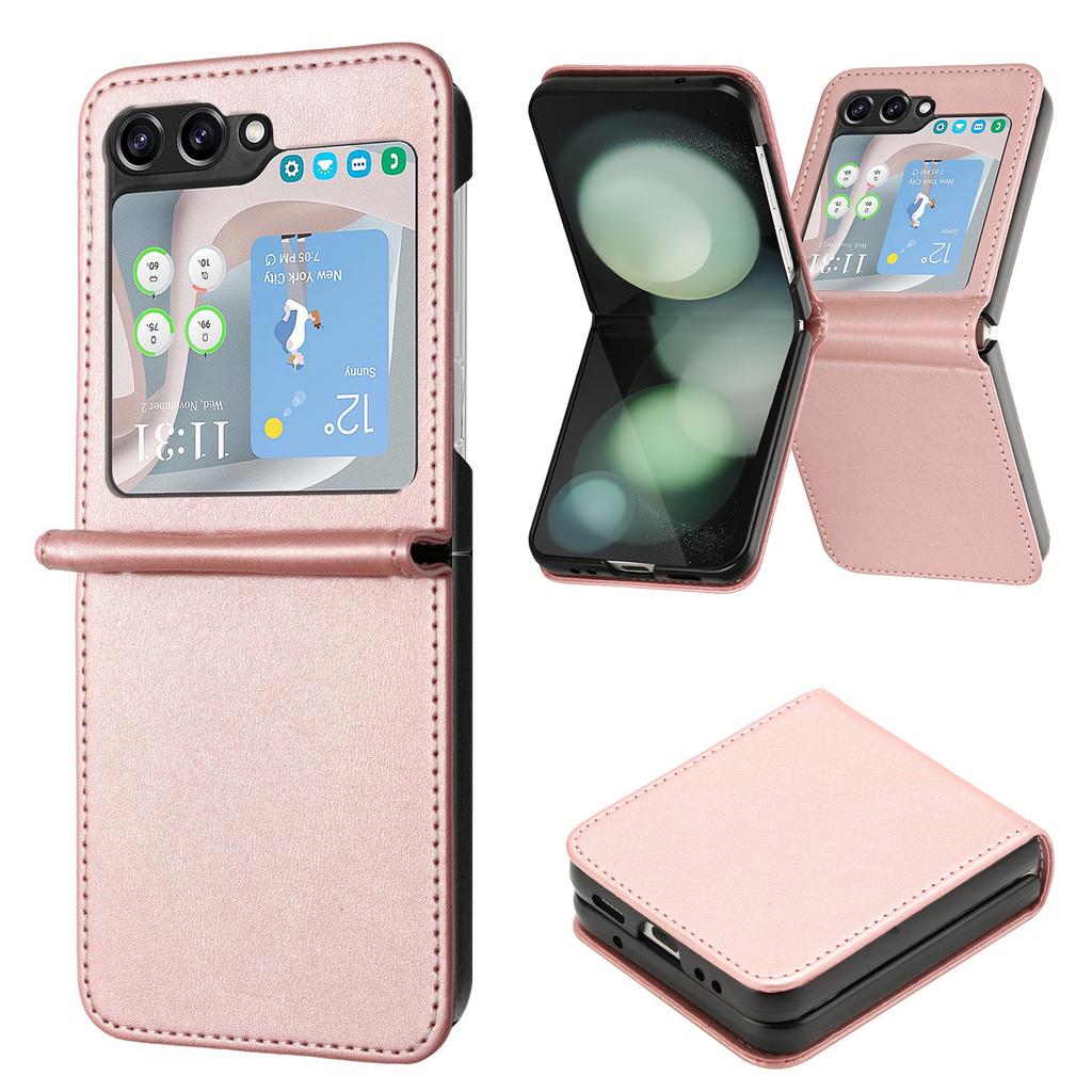 For Samsung Galaxy Z Flip5 5G Case Calf Texture PU Leather Shockproof Phone Cover