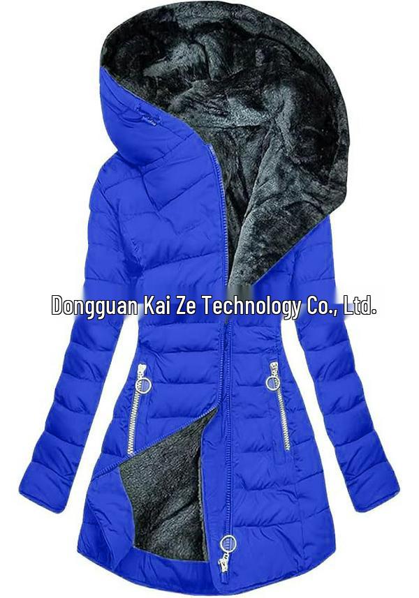 Mid-Length Slimming Hooded Jacket - Women's Thickened Cotton with Velvet Lining