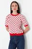 Women's Elegance Style Sweater Red Crew Neck Knitwear Sweater