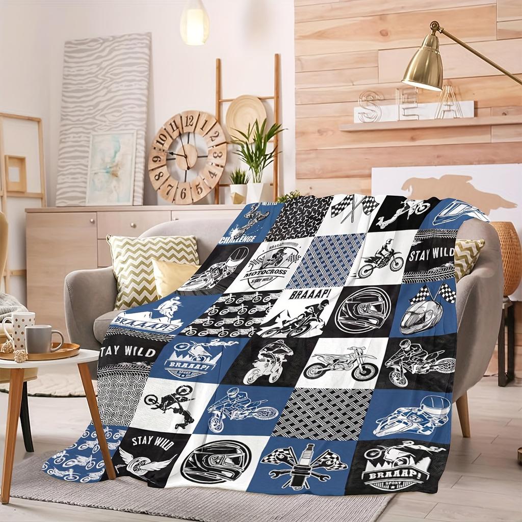 Motocross Rider Print Throw Blanket for Boys, Teens, Sofa, Bed, Office, Travel, and Ideal Sports Gift