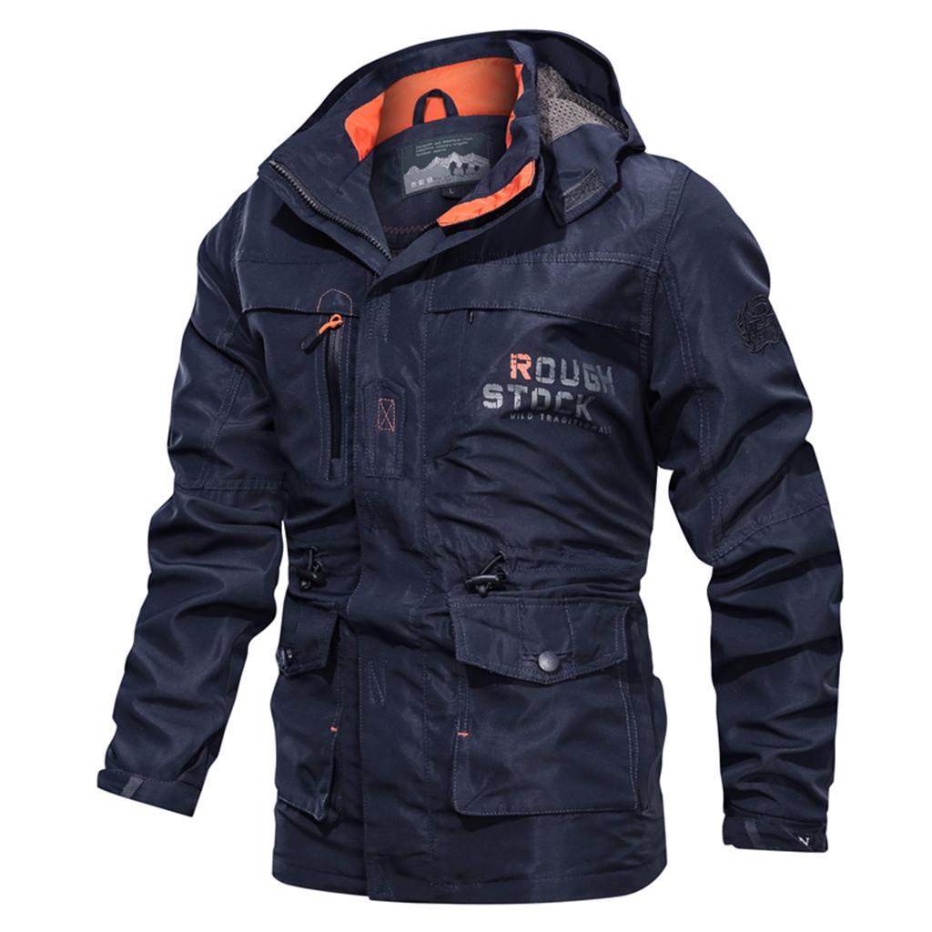 Men's Casual Autumn Winter Long Sleeve Hooded Zipper Outdoor Waterproof Jacket