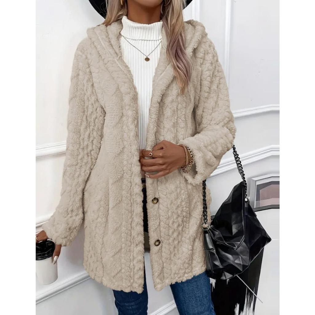 Cárdigan con capucha de color sólido abotonado de manga larga, chaqueta casual de forro polar