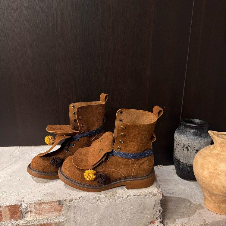 [Yushilai] Free Retro Hippie Three-wearing Martin Boots for Women's 2025 New Autumn Pendant, Fringed Strap Increased
