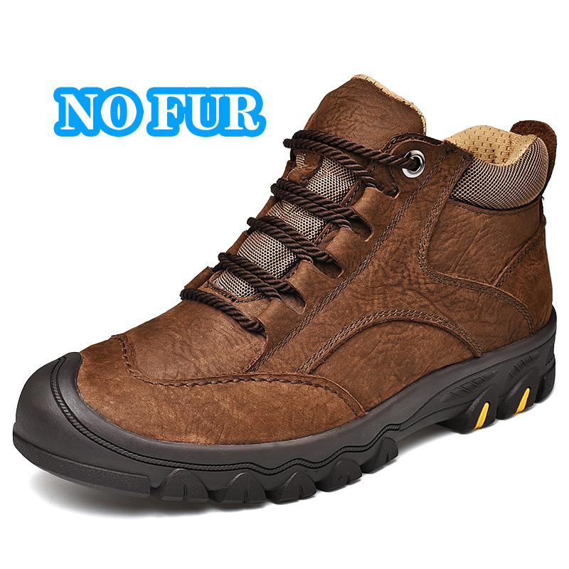 

Genuine Leather Mens Ankle Boots Autumn Winter High Top Shoes Non Slip Walking Shoes Lace Up Male Snow Motorcycle Boots Sneakers 46