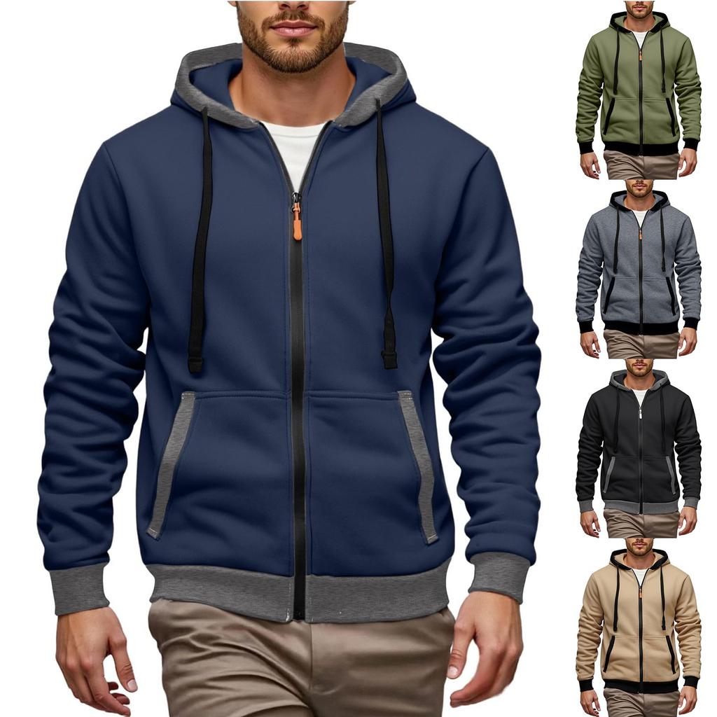 Men's Hoodie Jackets With Pockets Long Sleeve Zipper Drawstring Hooded Sweatshirt Comfort Cotton Coat