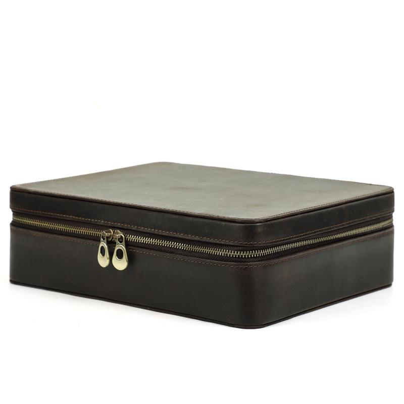 Retro Crazy Horse Cowhide Leather Watch Box - 10-Slot Handcrafted Storage for Wristwatches