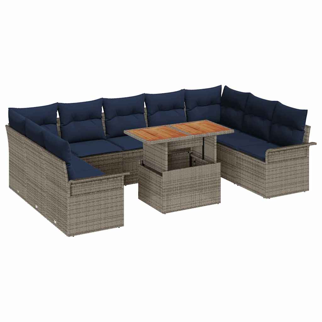 Garden Sofa Set with Cushions 10 Pcs Grey and Navy Blue