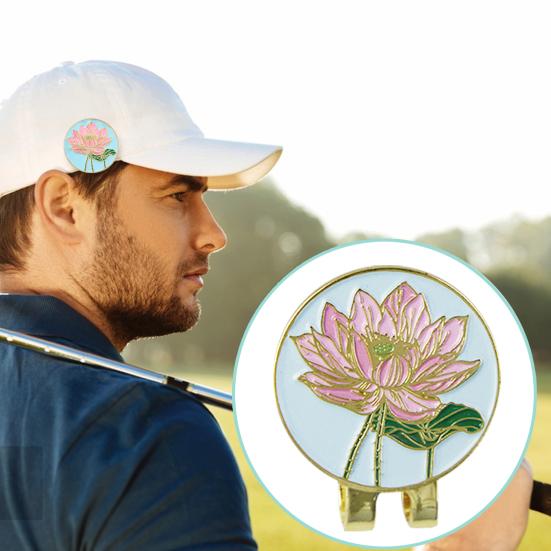 Golfballmarkør Hattklemme Emalje Lotusblomst Design Magnet Hattklemme Ballmarkør Golftilbehør for Kvinner Menn Golfspiller Gave