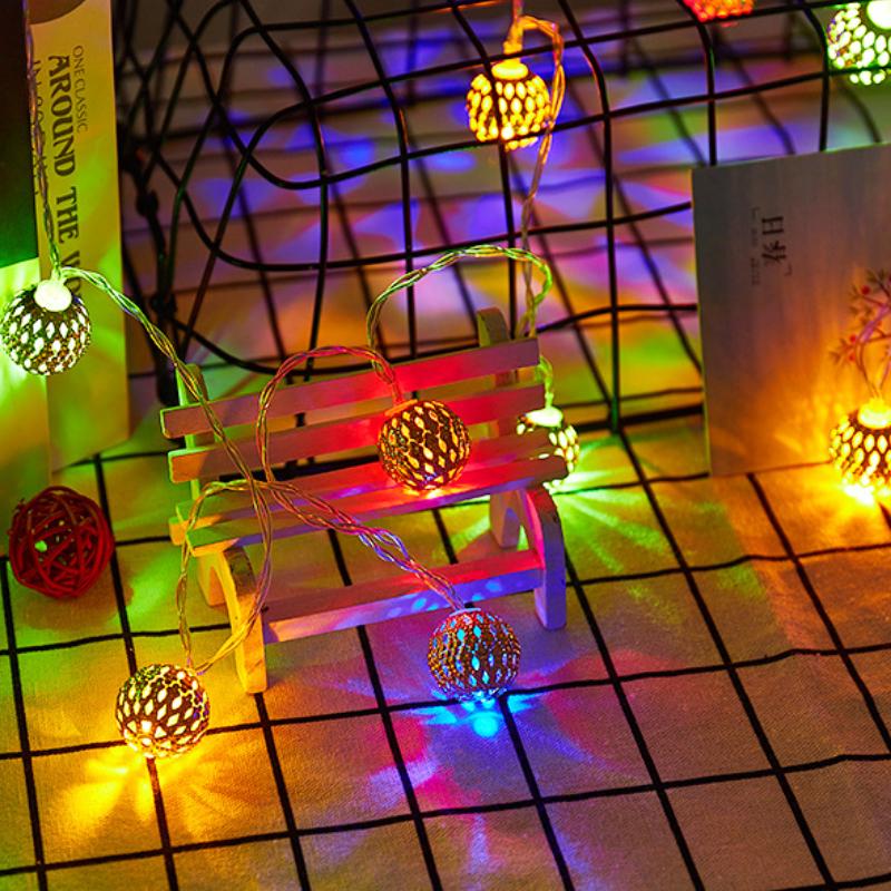LED Solar Hohl Marokkanische Kugel Lichterkette Feiertag Außenhof Kugel Dekoration Laterne 1.5m 10led/3m 20eld/6m 40led