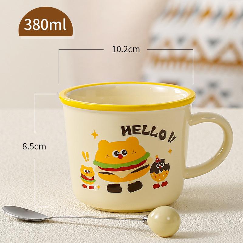 Niedliches Geschenk Keramiktasse Souvenirtasse Frauen Becher Cartoon Wassertasse Haushalt Kaffeetasse mit Deckel Löffel Kinder