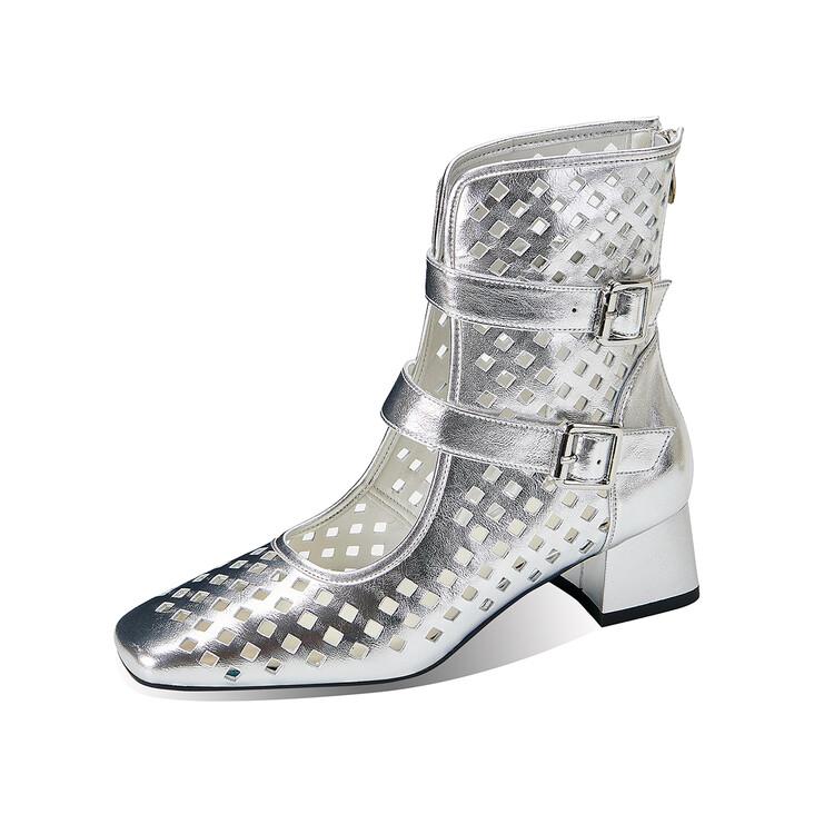 Fashion New Summer Sandals Square Toe Chunky Heels Fashion Hollow Out Sandals Shoes for Women Zapatos De Mujer Mesh Boots Sandals