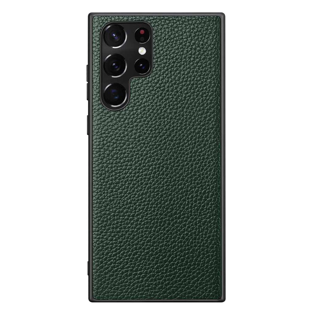 For Samsung Galaxy S25 Ultra Case Litchi Texture Genuine Leather Coated PC + TPU Phone Back Cover