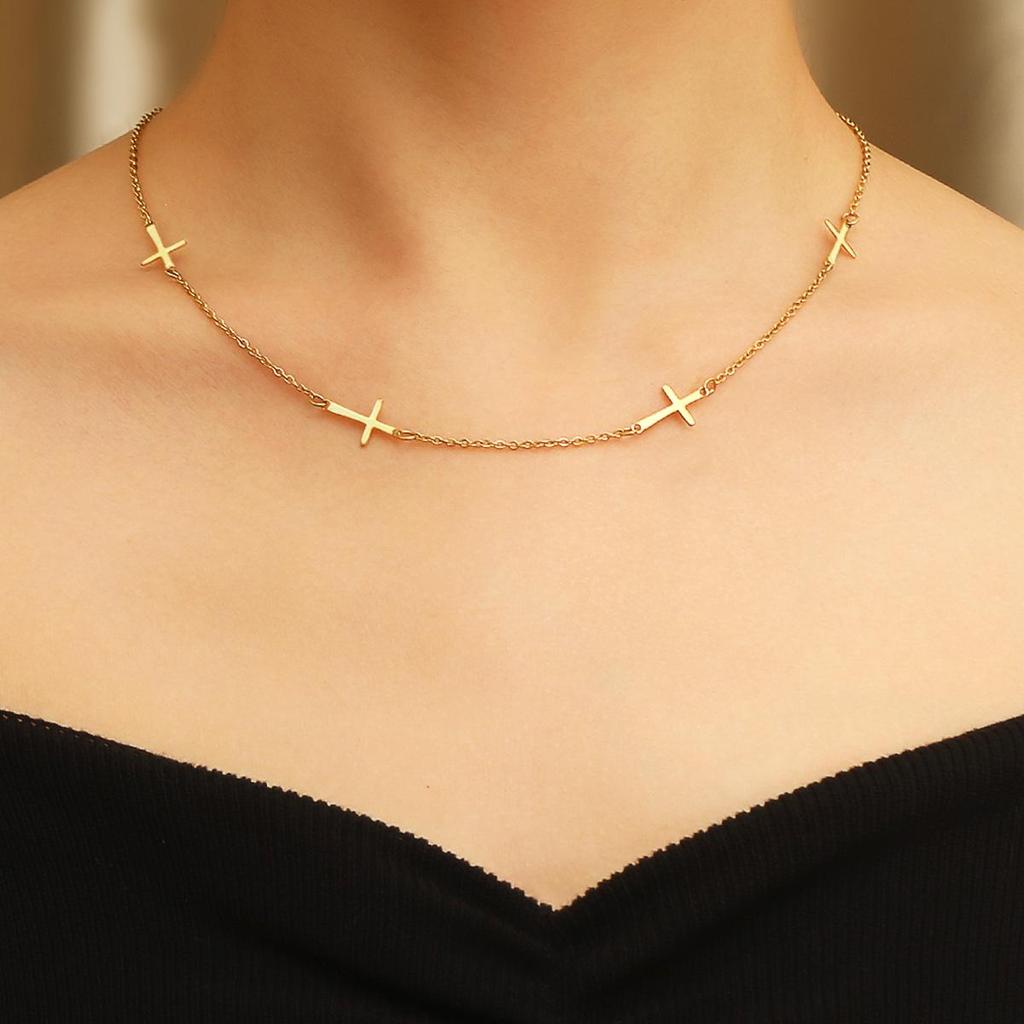 Women's Titanium Steel Cross-Spliced Necklace - Light Luxury Trendy Thin Clavicle Chain