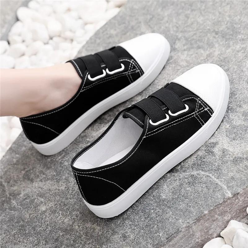 women classic height increased white canvas shoes lady casual spring street slip on shoes zapatos cool shoes a2193