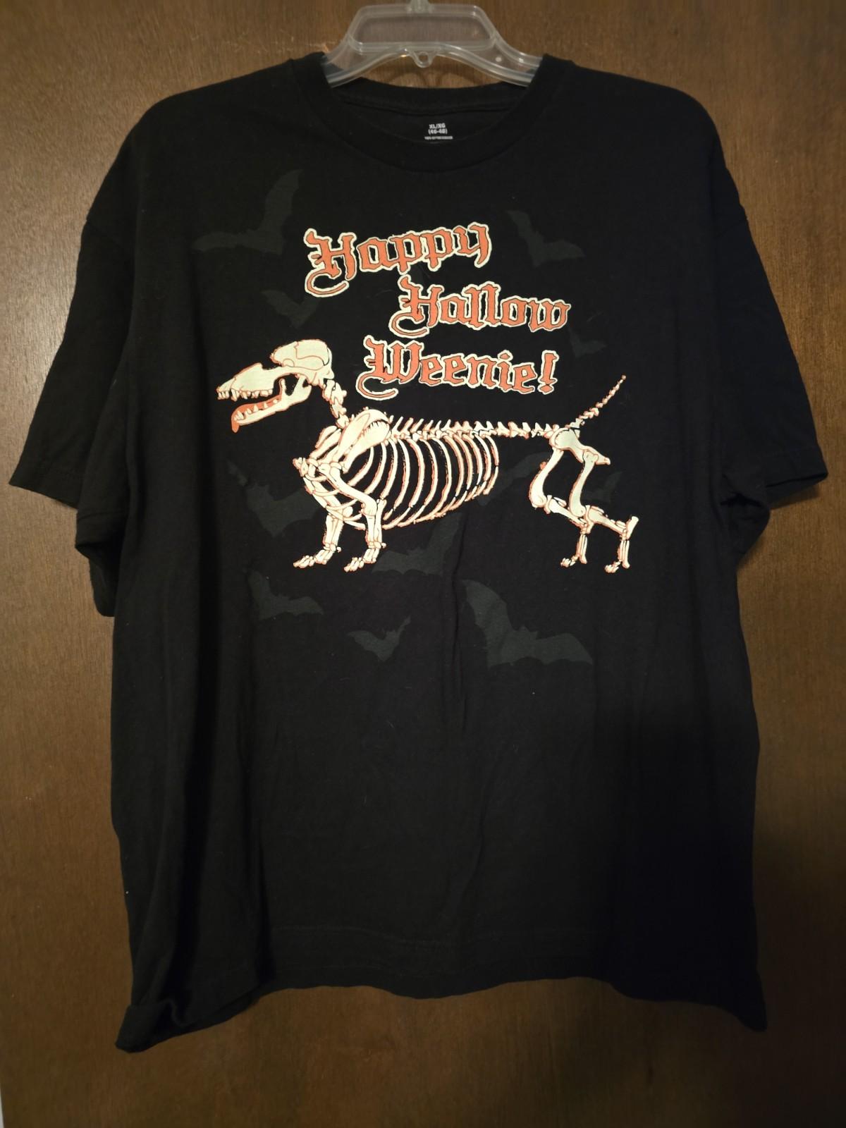 VINTAGE HAPPY HOLLOW WEENIE DACHSHUND SKELETON XLG BLK COTTON HALLOWEEN Unisex T-Shirt XL
