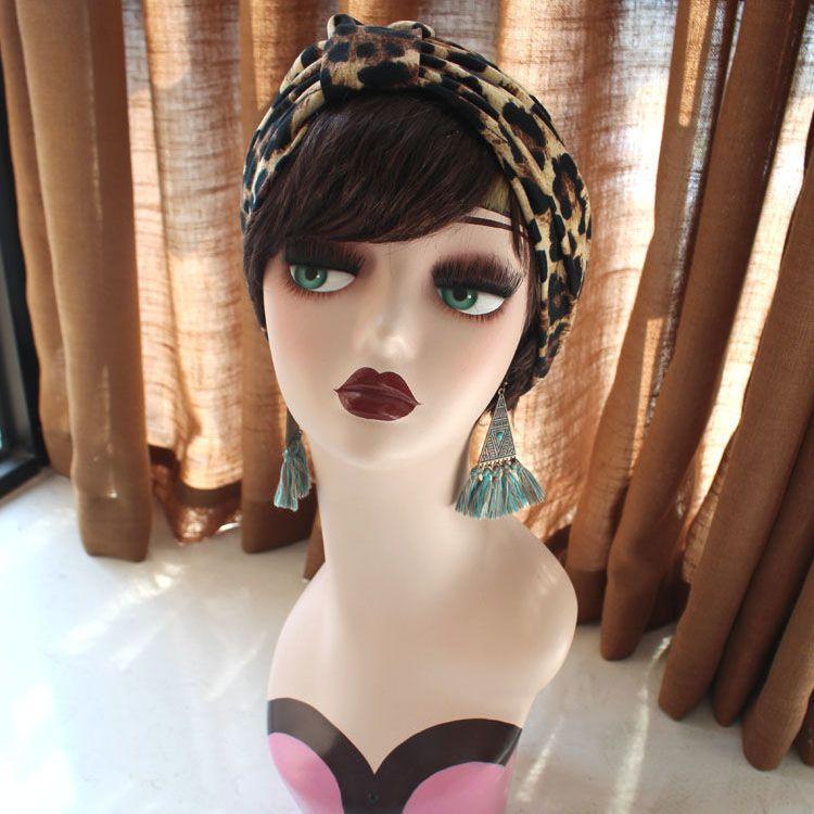 Spring and Summer Thin Leopard Print Headband Hat Simple and Versatile Pullover Hat Postpartum Hair Cover Knotted Headband Hat