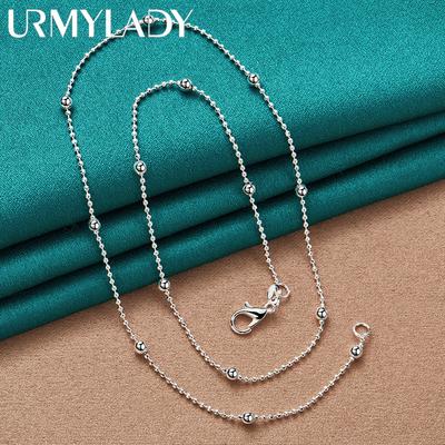 Gioielli con ciondolo moda collana in argento sterling 925 con perline lisce 16/18/20/22/24 pollici MN308