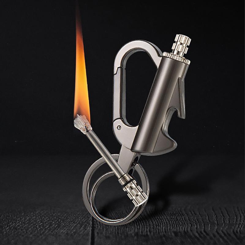 Briquet multifonctionnel à pétrole Porte-clés Décapsuleur Portable d'extérieur Allume-feu Accessoires pour fumer