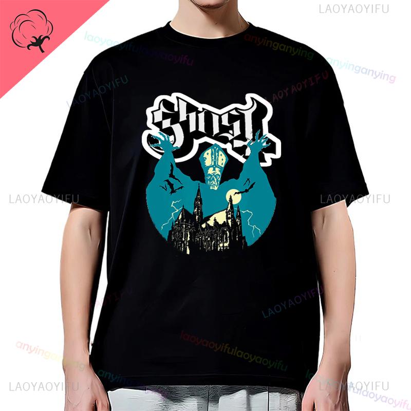 Y2K-Ghost-Band-T-shirt Mens Rock Band Graphic Pattern Cotton T-shirt Casual Vintage Horror Style Harajuku Short-sleev Women Top