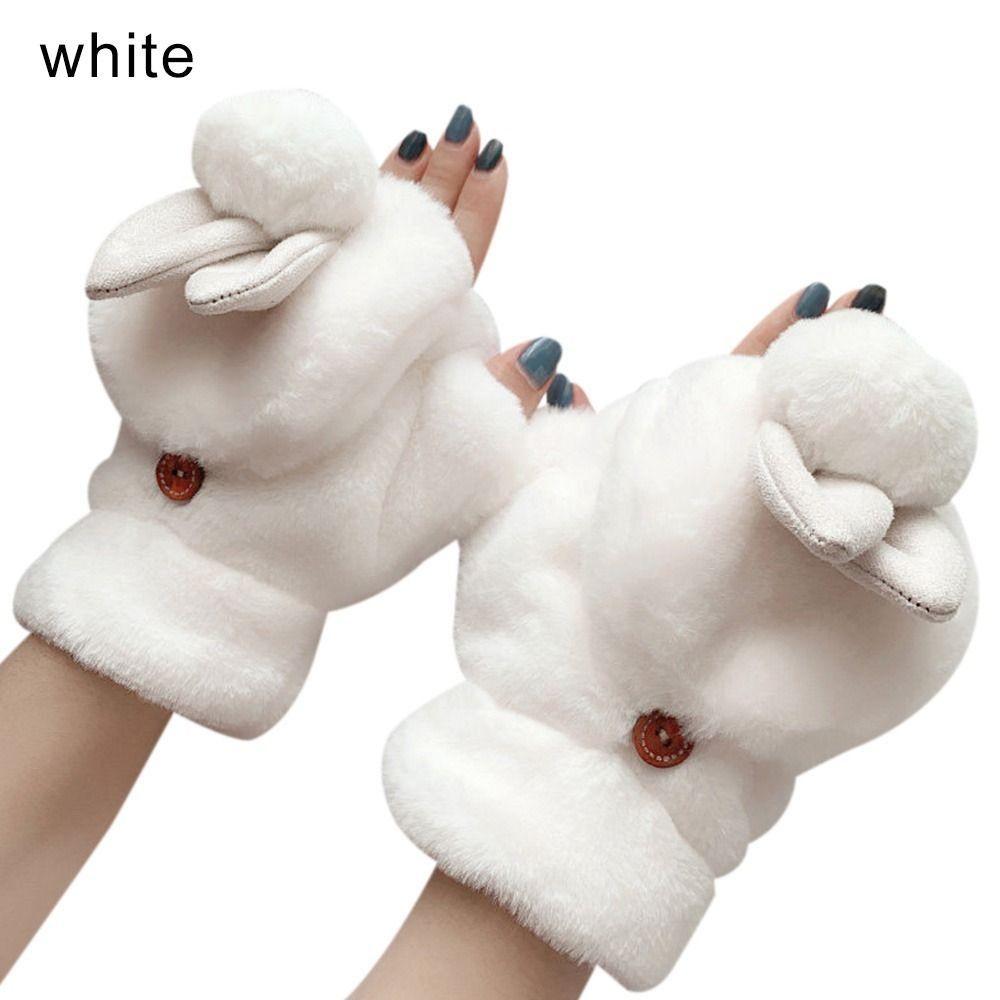 Short Plush Fingerless Glove Thick Warm Gloves Daily Flip Half Finger Gloves  Winter