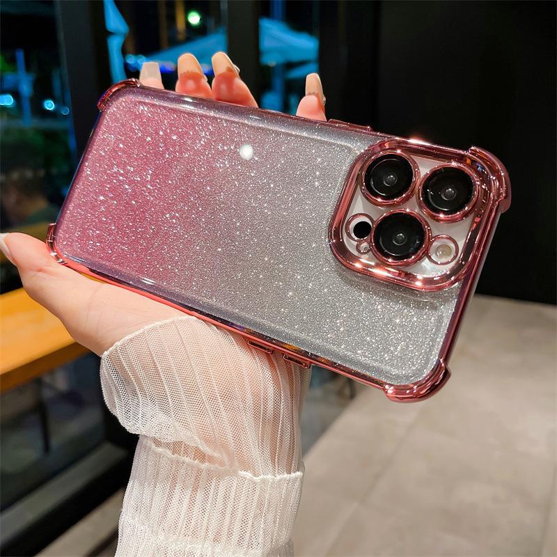 Applicable To IPhone16proMax New Year Flash Powder Mobile Phone Case Plating Airbag Apple 15 Four Corner Anti-fall Protection Case
