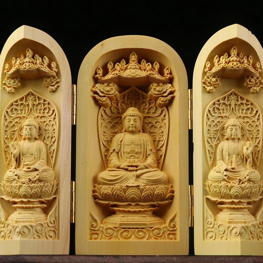 Folding Box Buddha Statue Ornament Guanyin Sculptures, Collapsible Sculpture God of Wealth Crafts Office Home Bedroom Decoration