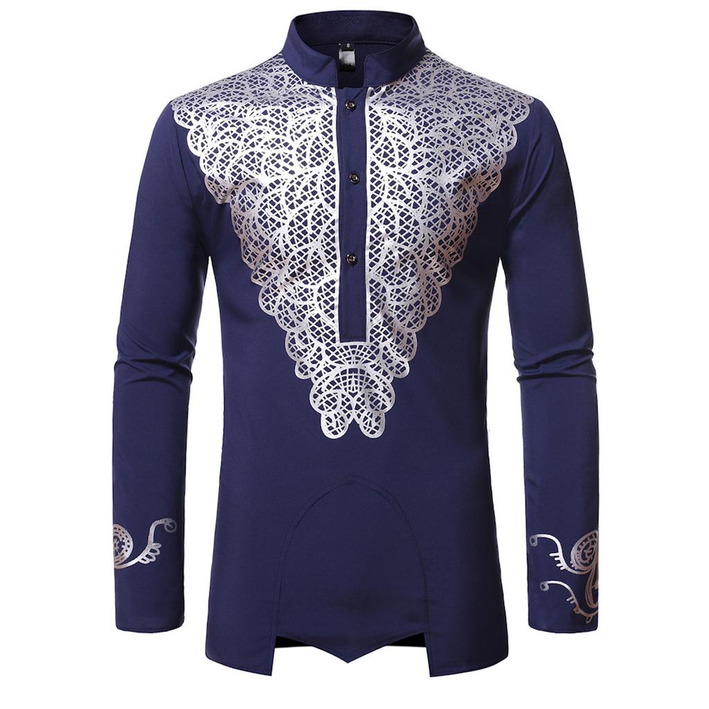 Men's  Dashiki Traditional Ethnic Print Mid-length Stand-up Collar Top