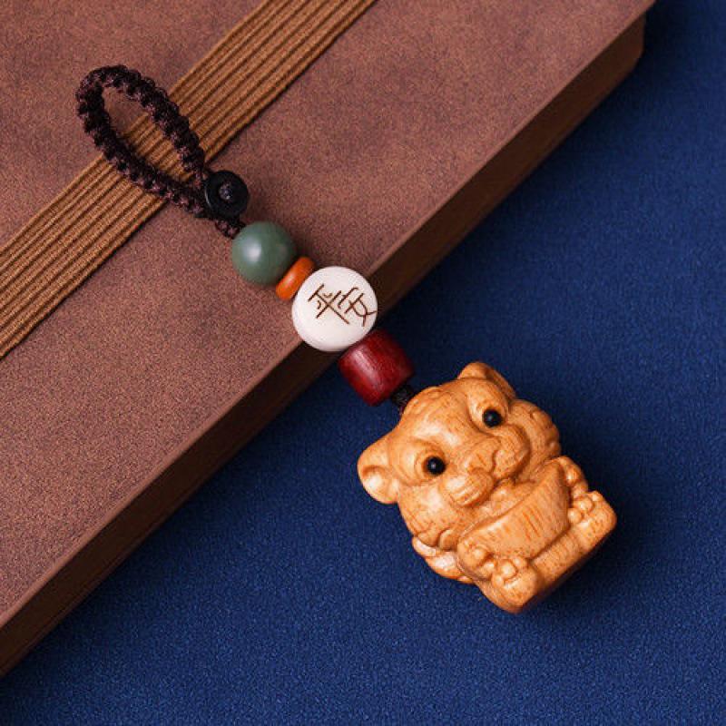 Tiger Wings Sandalwood Keychain & Cute Phone Chain Pendant - Unisex Creative Design